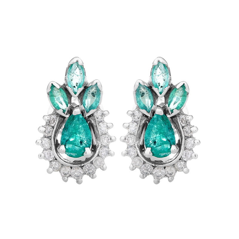 Sterling Silver Emerald & Diamond Stud