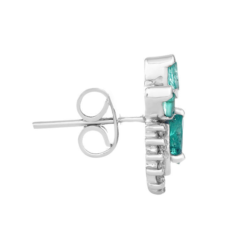 Sterling Silver Emerald & Diamond Stud