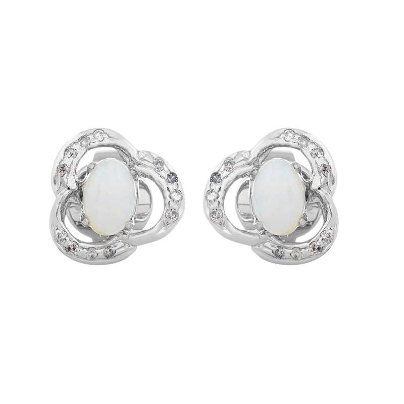 Sterling Silver Opal & Diamond Stud