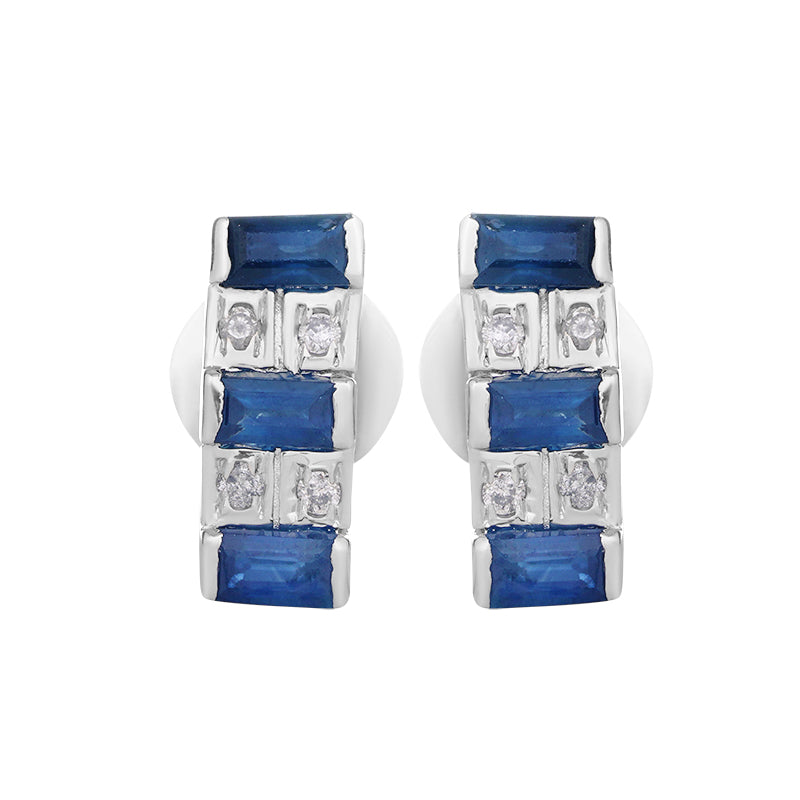 Sterling Silver Sapphire & Diamond Stud