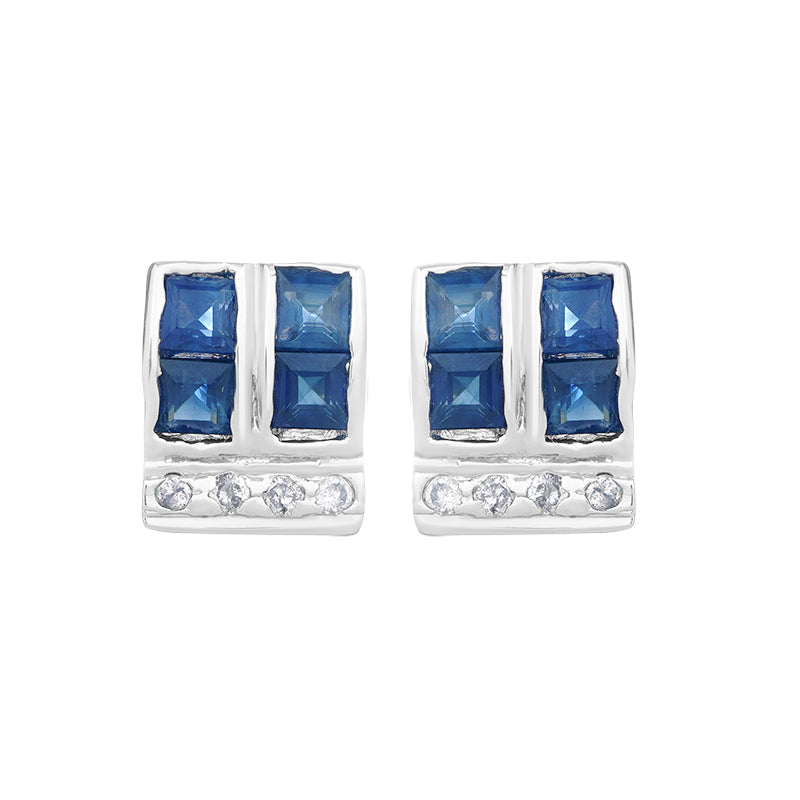 Sterling Silver Sapphire & Diamond Stud