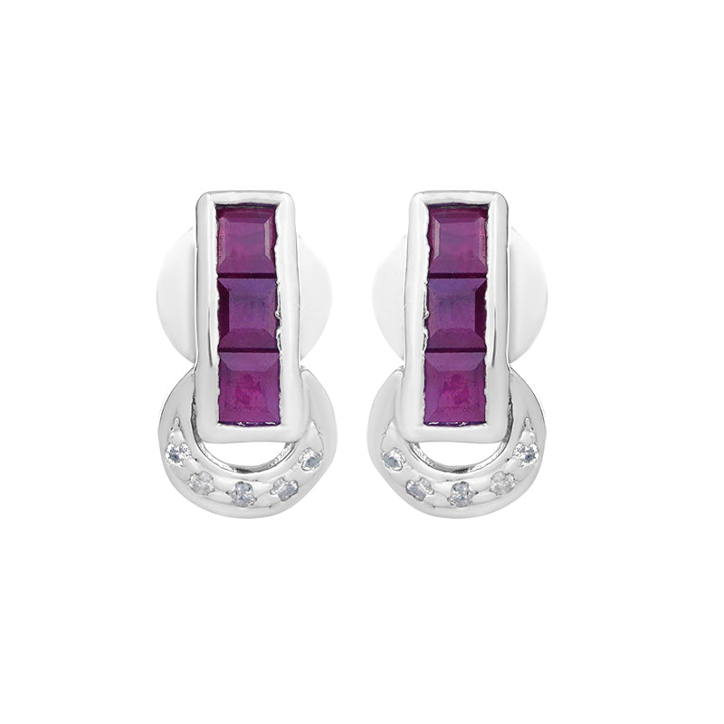 Sterling Silver Ruby & Diamond Stud