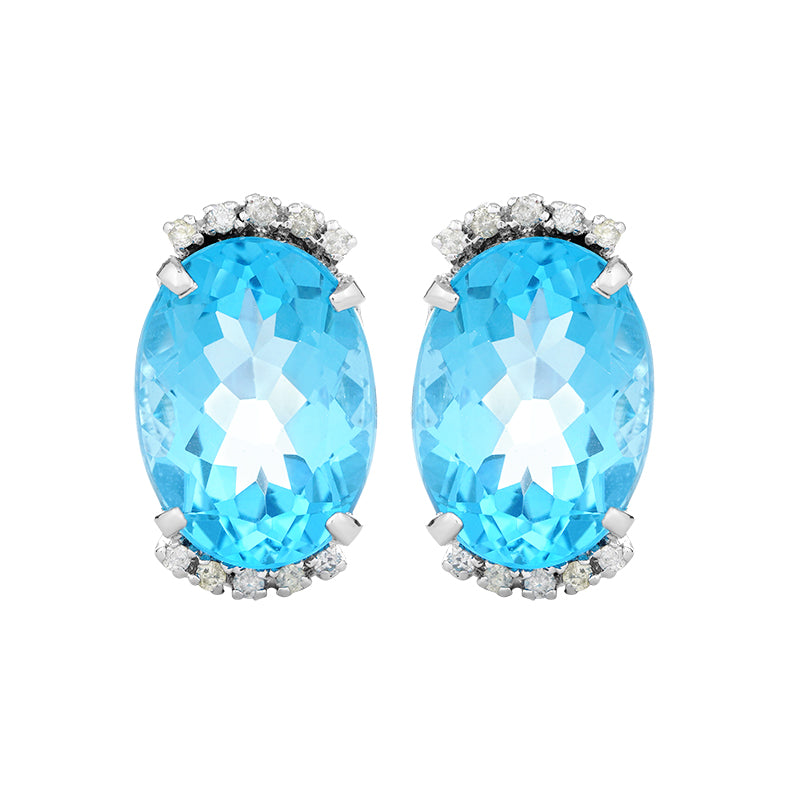 Sterling Silver Blue Topaz & Diamond Stud