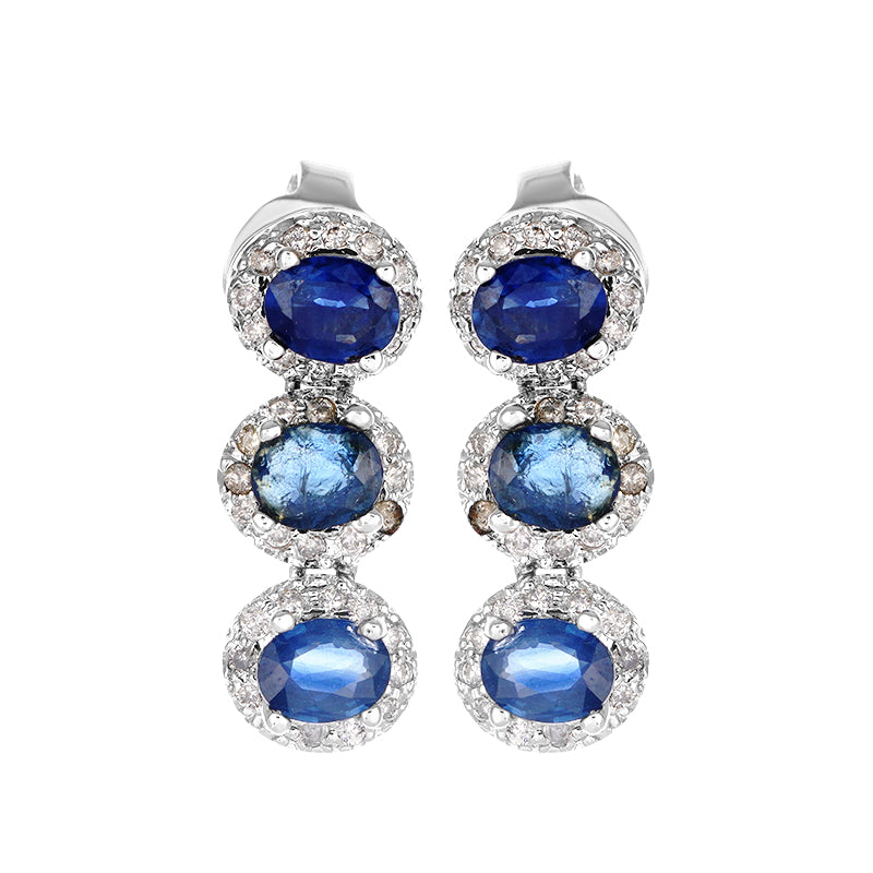 Sterling Silver Sapphire & Diamond Stud