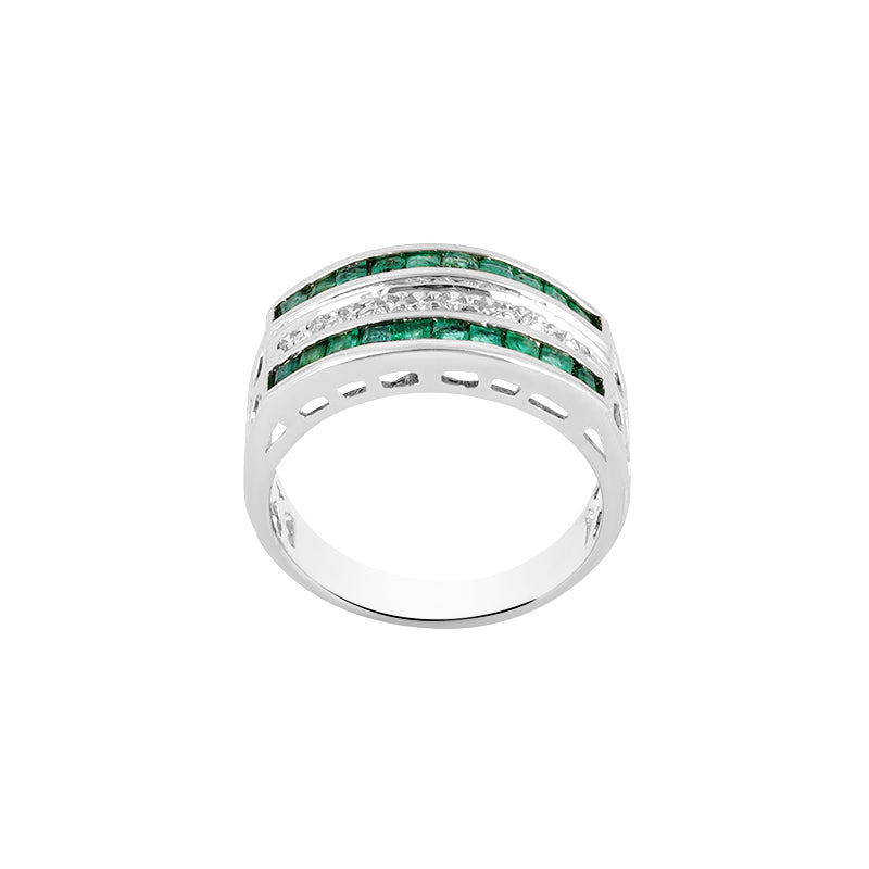 Emerald & Diamond Ring in Sterling Silver