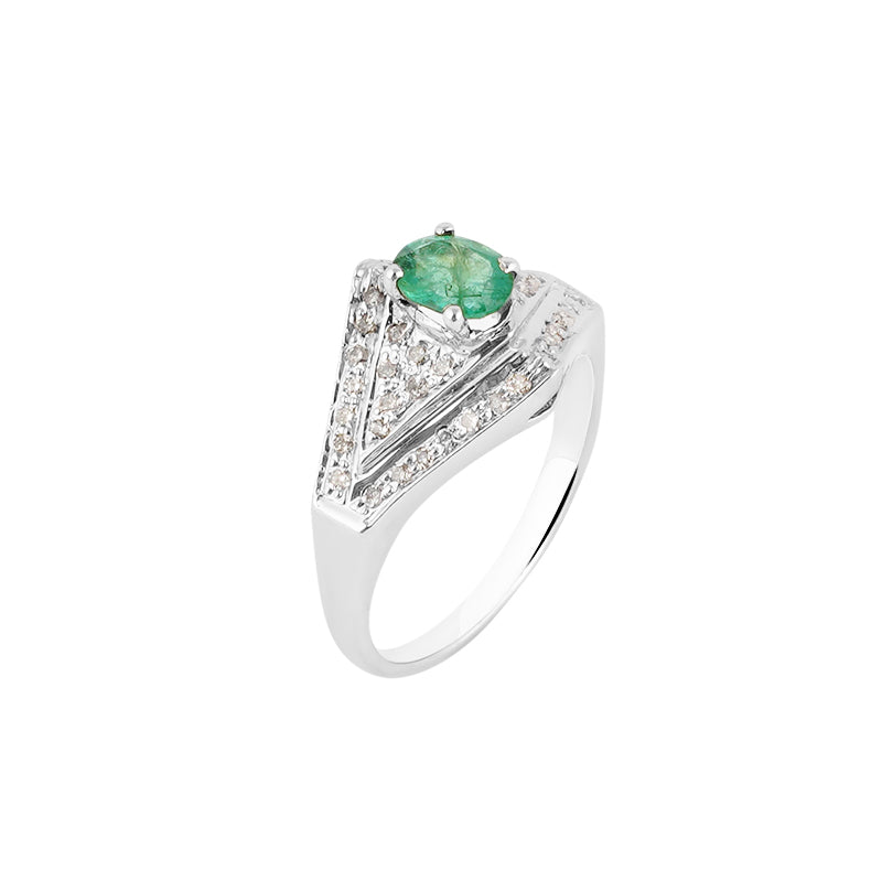 Emerald & Diamond Ring in Sterling Silver