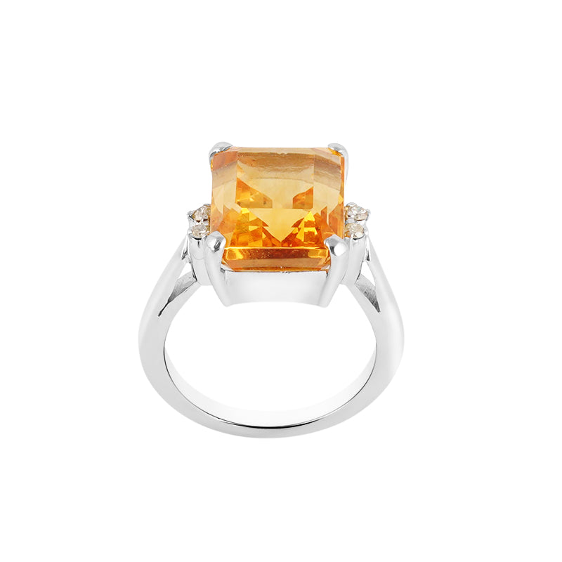 Golden Topaz & Diamond Ring in Sterling Silver