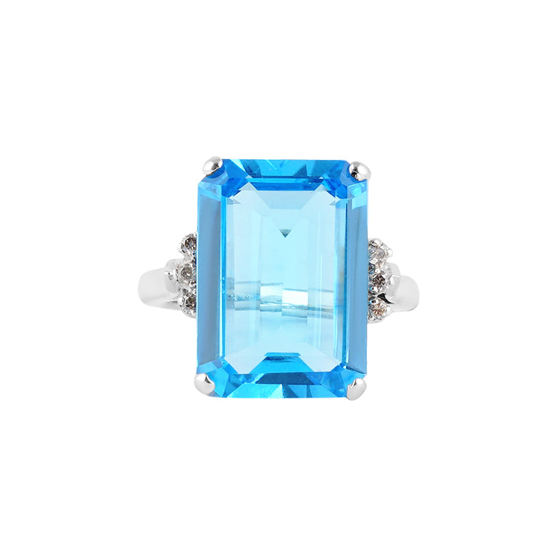 Blue Topaz & Diamond Ring in Sterling Silver