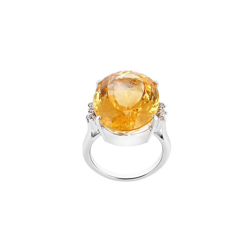 Golden Topaz & Diamond Ring in Sterling Silver