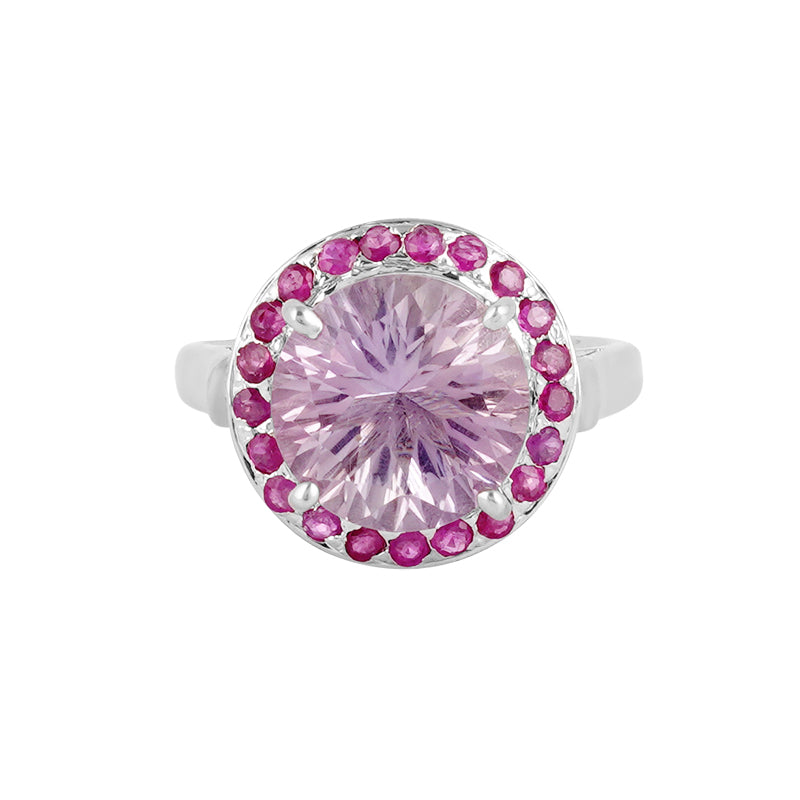 Pink Topaz, Diamond & Ruby Ring in Sterling Silver