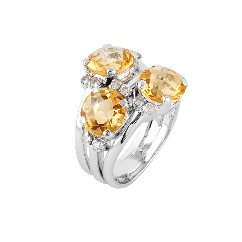 Golden Topaz & Diamond Ring in Sterling Silver