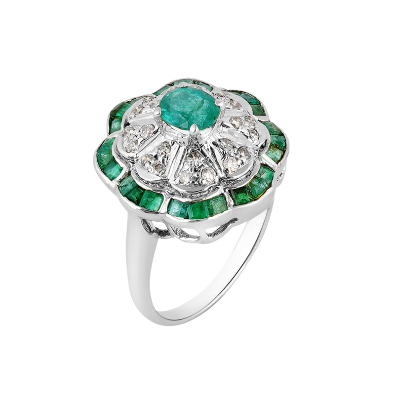 Emerald & Diamond Ring in Sterling Silver