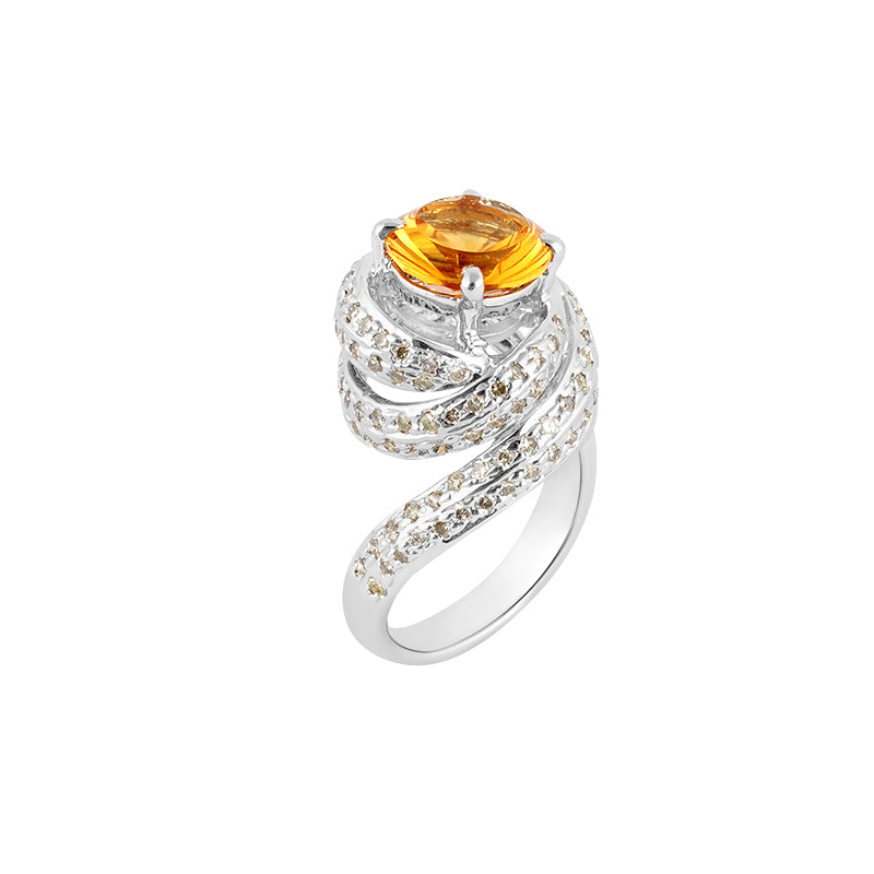 Golden Topaz & Diamond Ring in Sterling Silver