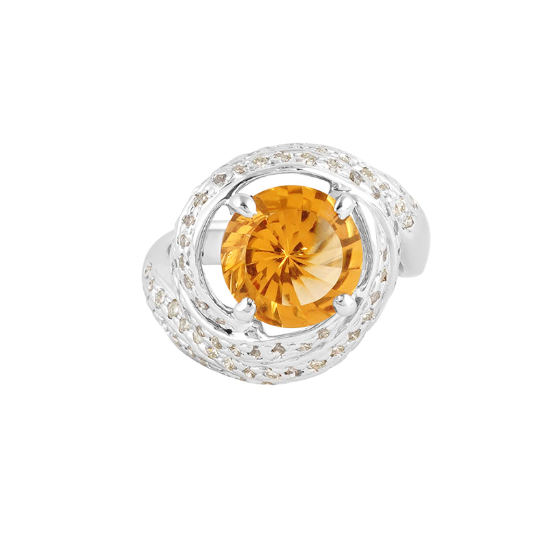 Golden Topaz & Diamond Ring in Sterling Silver