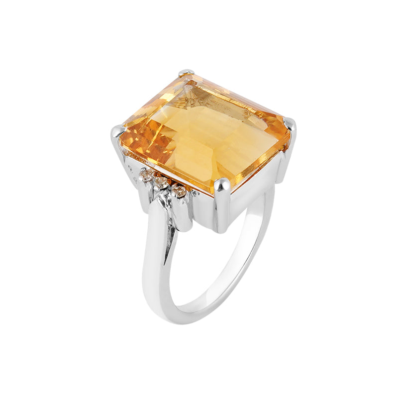 Golden Topaz & Diamond Ring in Sterling Silver