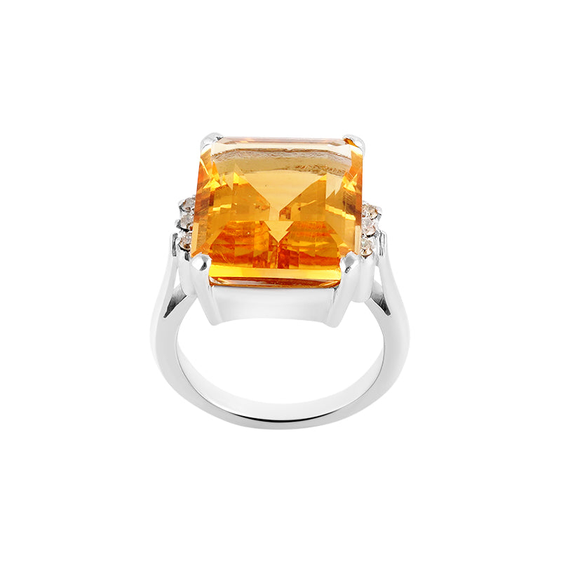 Golden Topaz & Diamond Ring in Sterling Silver