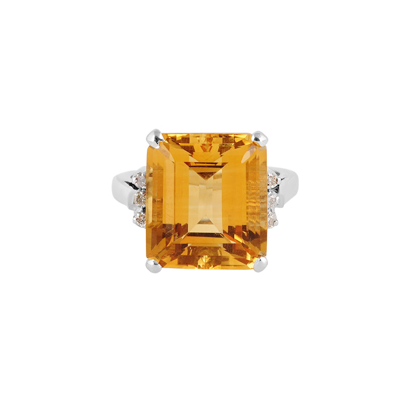 Golden Topaz & Diamond Ring in Sterling Silver