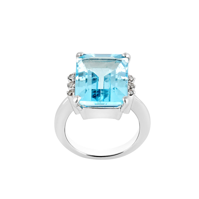 Blue Topaz & Diamond Ring in Sterling Silver