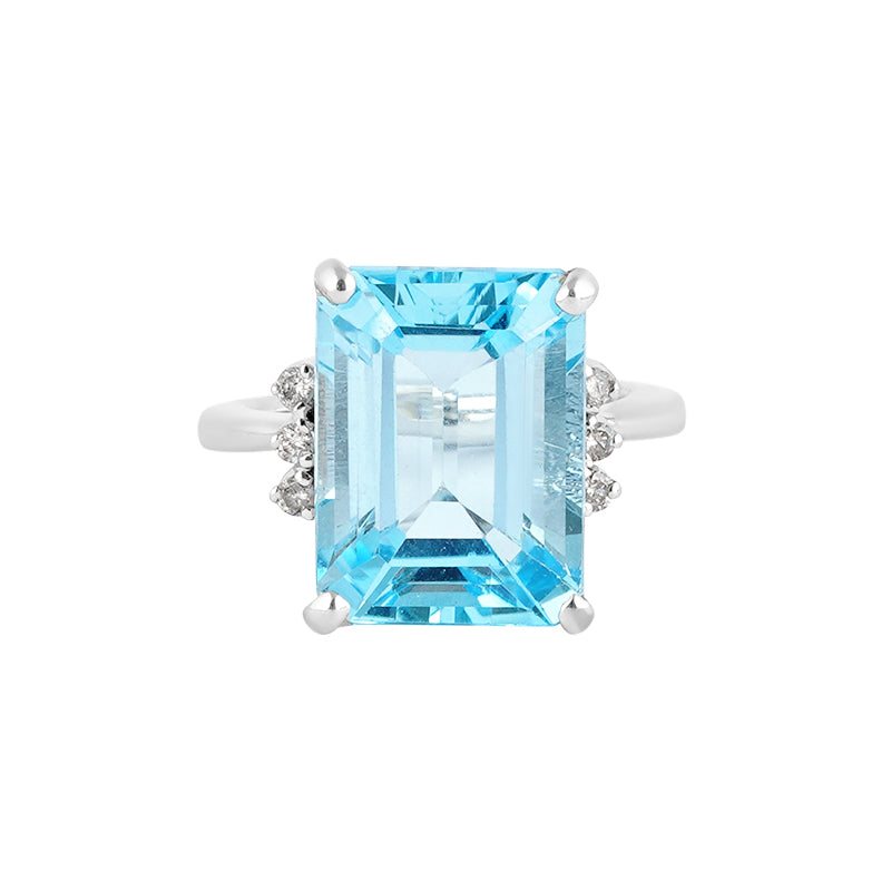 Blue Topaz & Diamond Ring in Sterling Silver