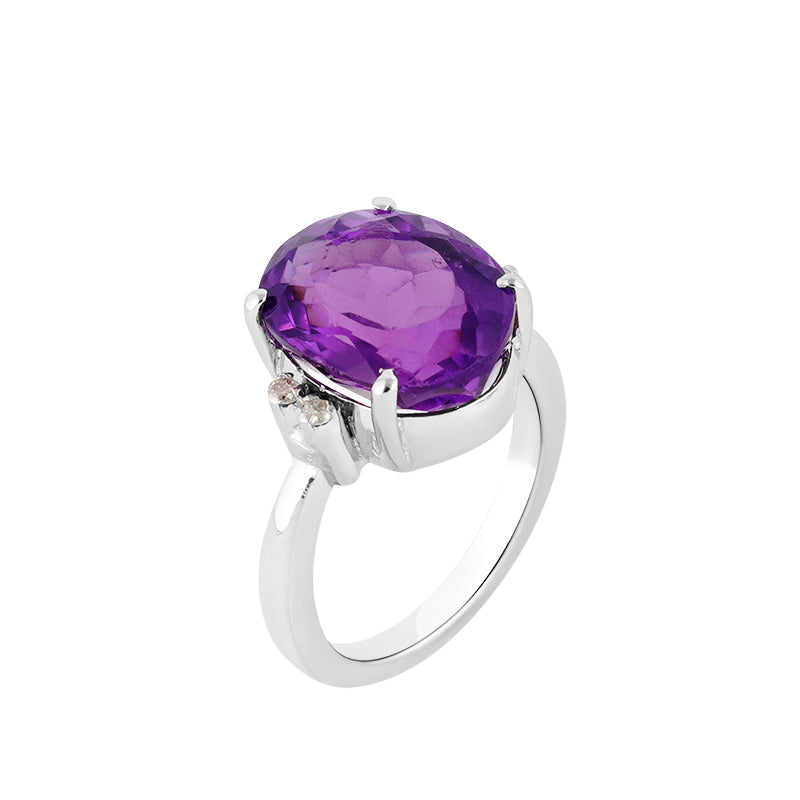 Amethyst & Diamond Ring in Sterling Silver