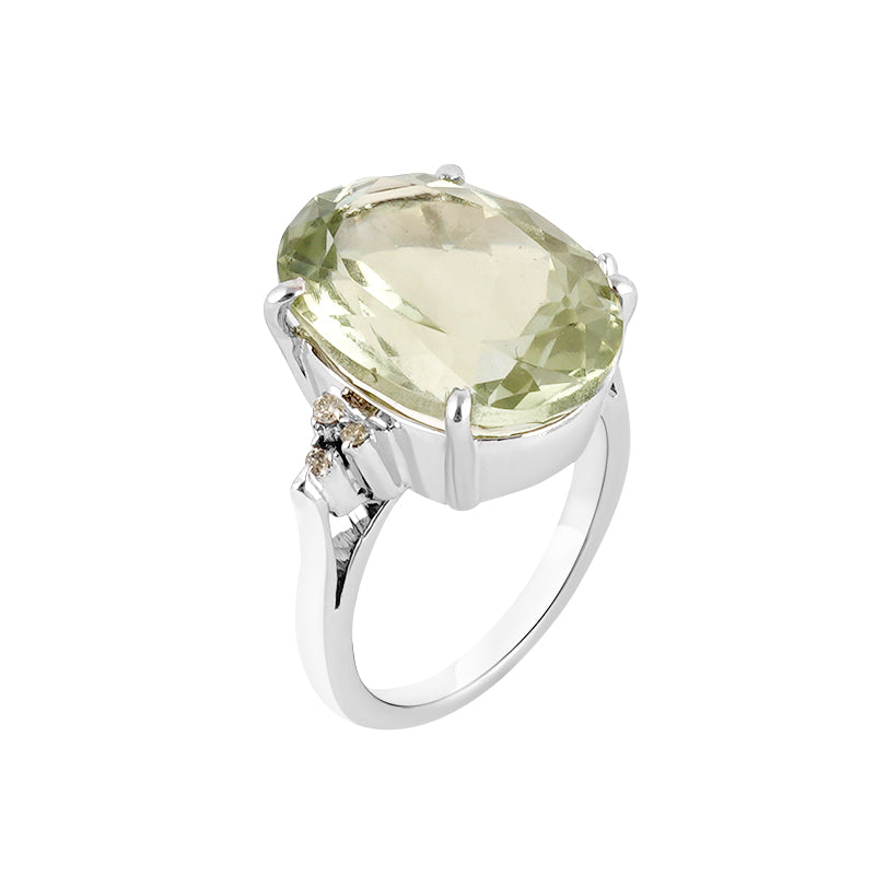 Green Amethyst & Diamond Ring in Sterling Silver