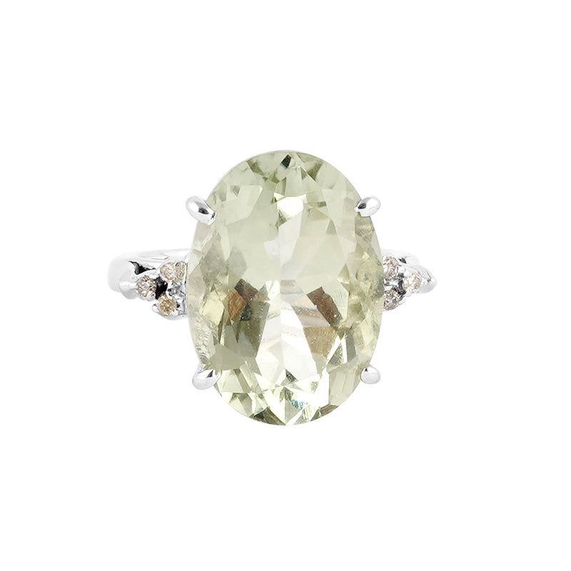 Green Amethyst & Diamond Ring in Sterling Silver