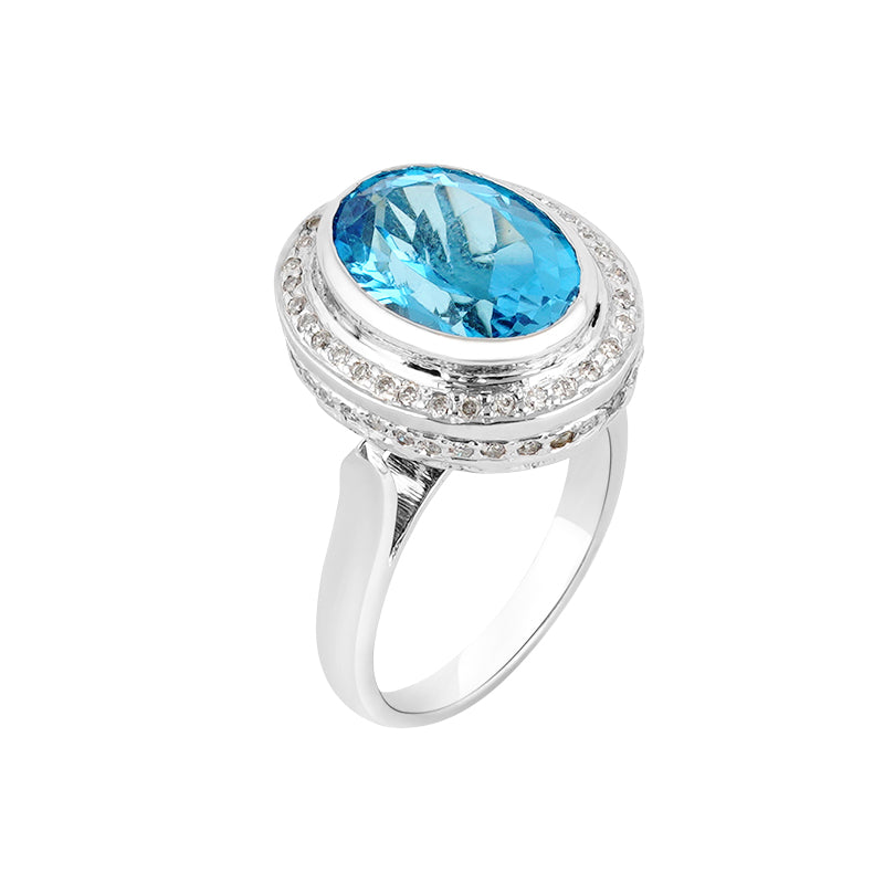 Blue Topaz & Diamond Ring in Sterling Silver