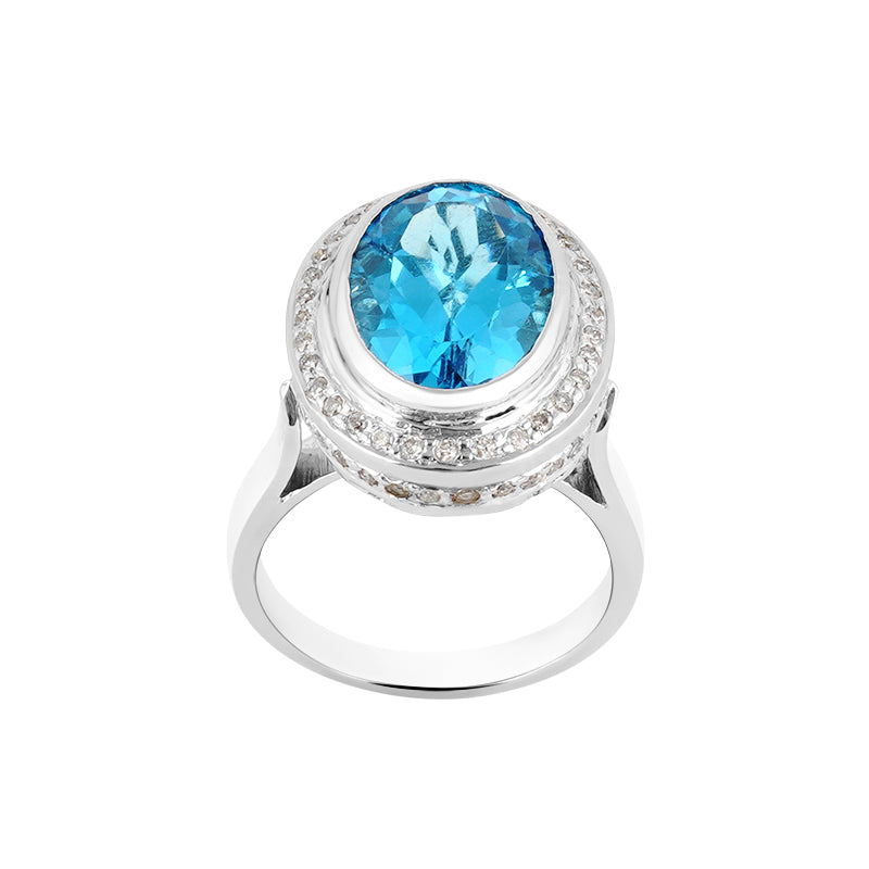 Blue Topaz & Diamond Ring in Sterling Silver