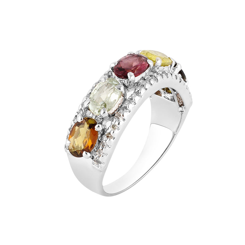 Tourmaline & Diamond Ring in Sterling Silver