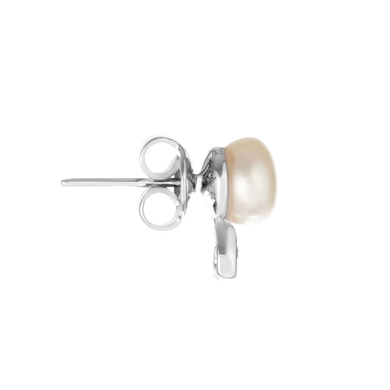 Sterling Silver Pearl & Diamond Stud