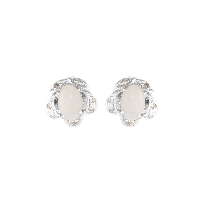 Sterling Silver Opal & Diamond Stud