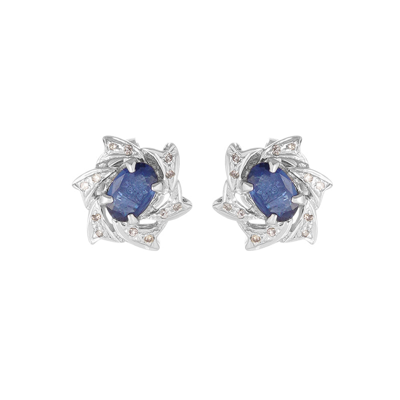 Sterling Silver Sapphire & Diamond Stud