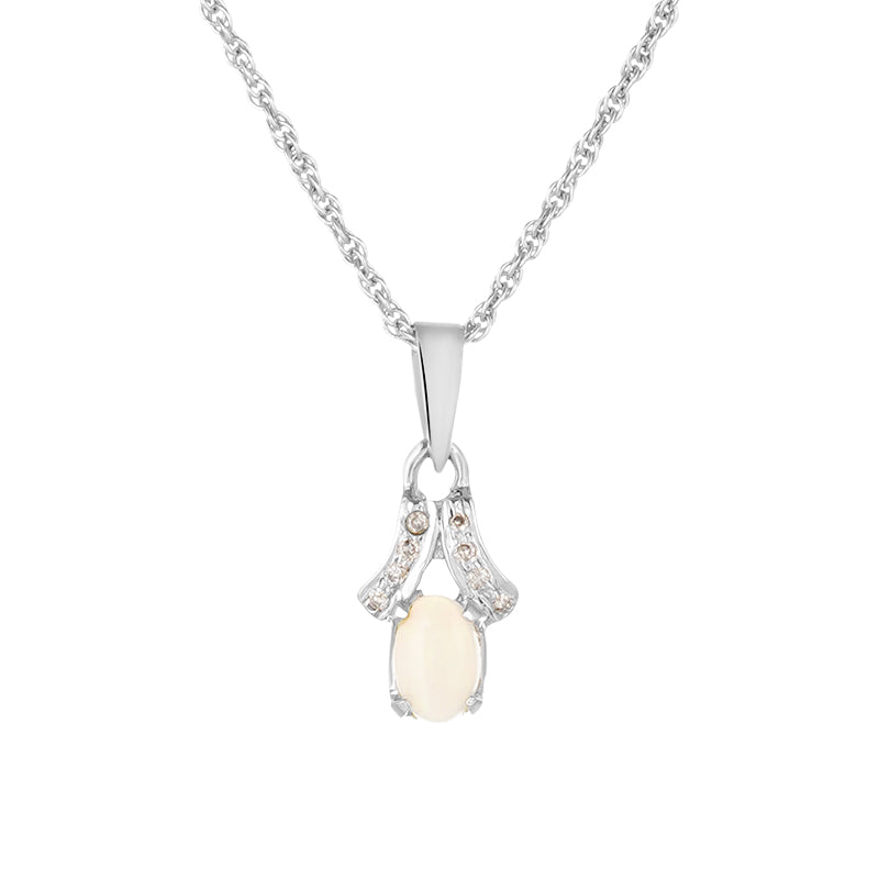 Sterling Silver Opal & Diamond Pendant