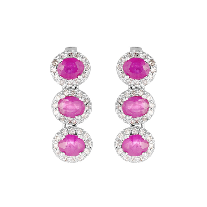 Sterling Silver Ruby& Diamond Stud