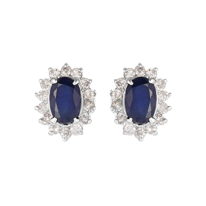 Sterling Silver Sapphire & Diamond Stud