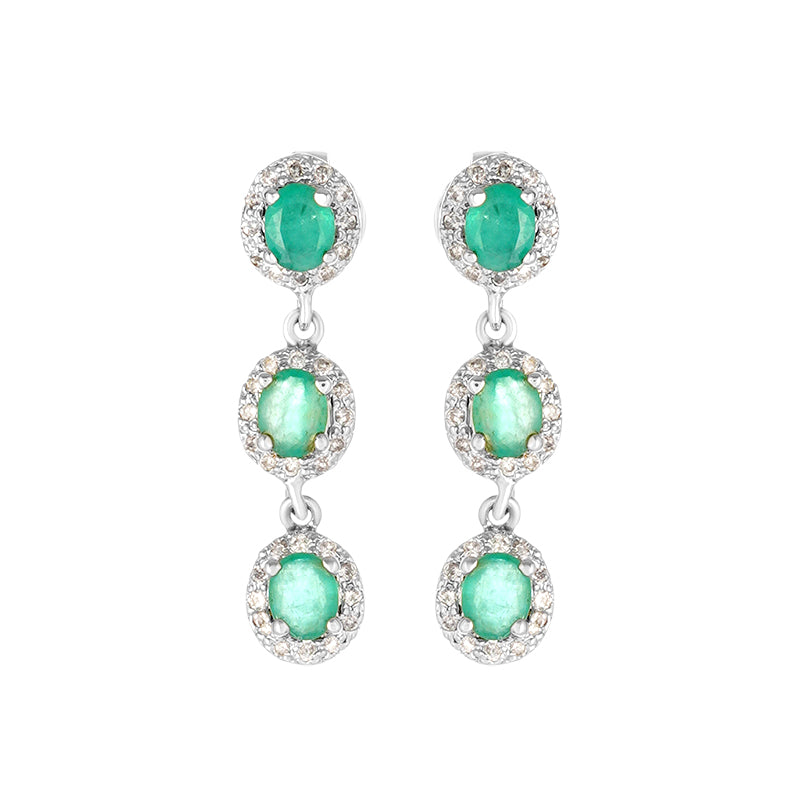 Sterling Silver Emerald & Diamond Stud