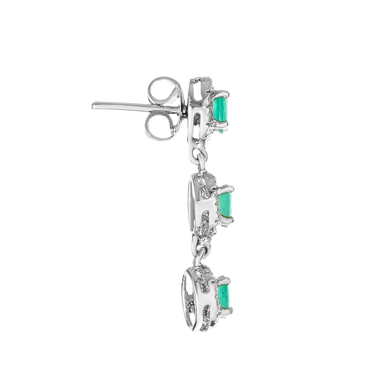 Sterling Silver Emerald & Diamond Stud