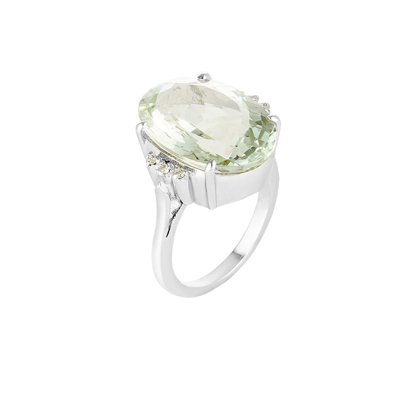 Green Amethyst & Diamond Ring in Sterling Silver