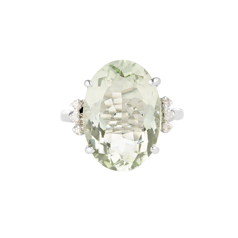 Green Amethyst & Diamond Ring in Sterling Silver