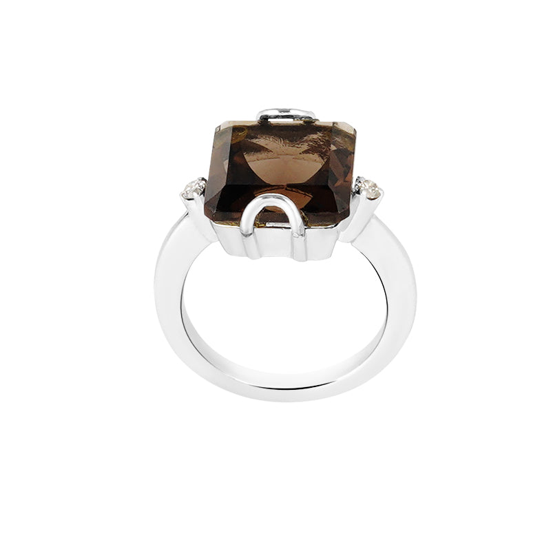 Smokey Topaz & Diamond Ring in Sterling Silver