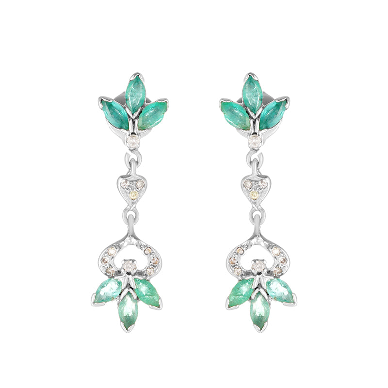 Sterling Silver Emerald & Diamond Earrings