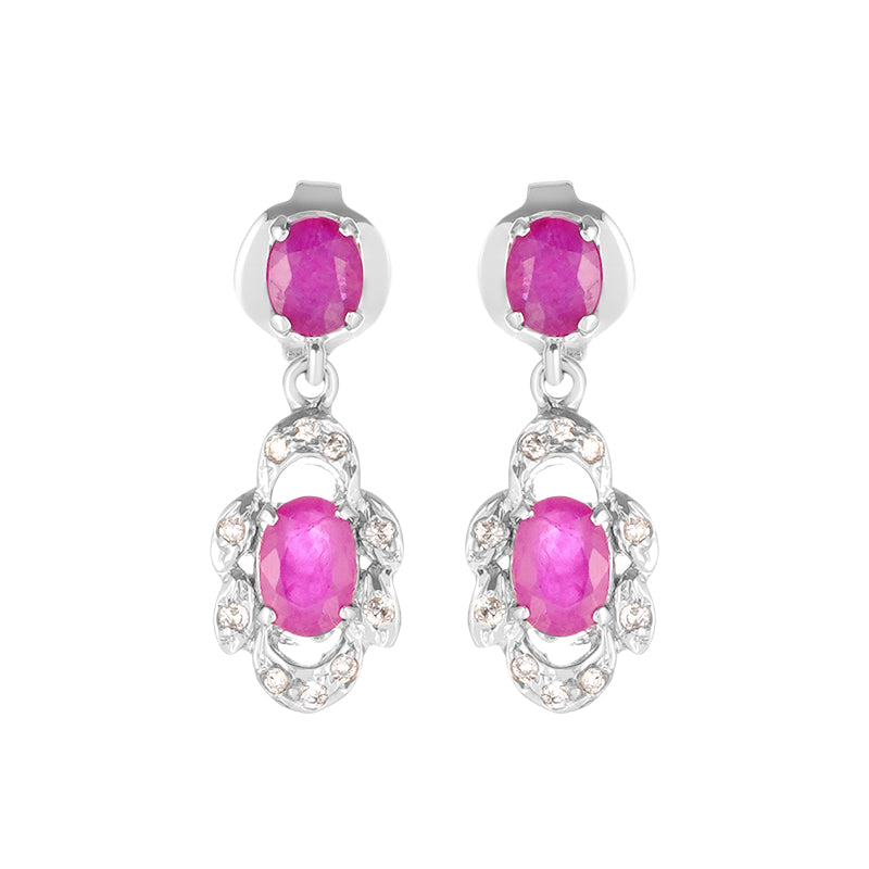 Sterling Silver Ruby & Diamond Earrings