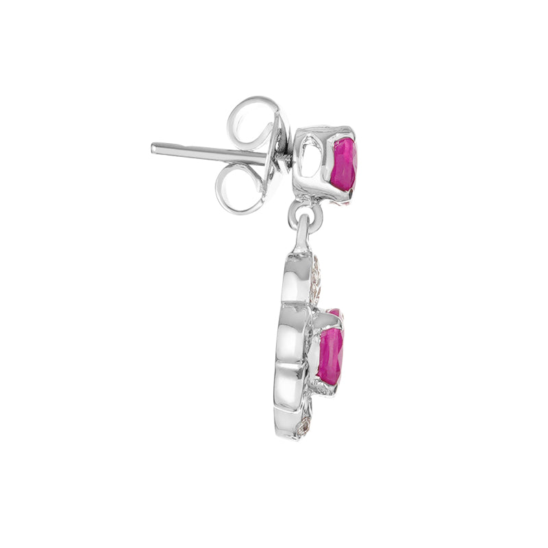 Sterling Silver Ruby & Diamond Earrings