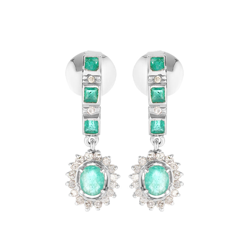 Sterling Silver Emerald & Diamond Earrings