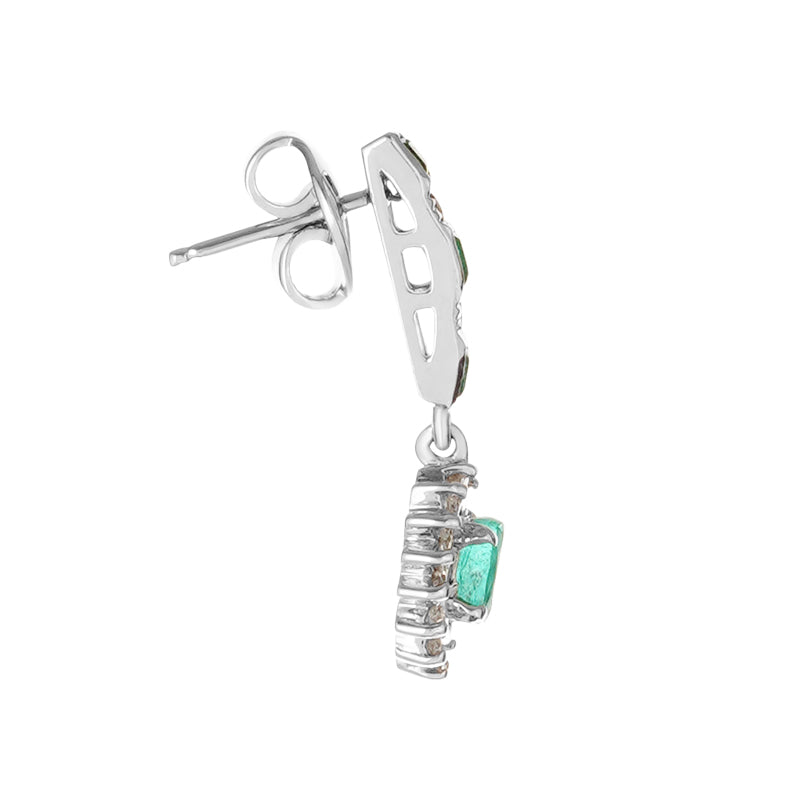 Sterling Silver Emerald & Diamond Earrings