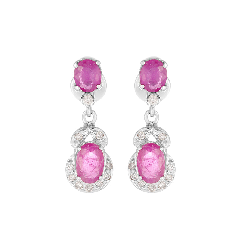 Sterling Silver Ruby & Diamond Earrings