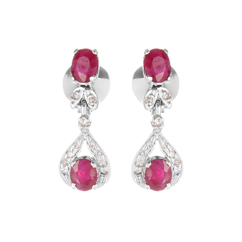 Sterling Silver Ruby & Diamond Earrings