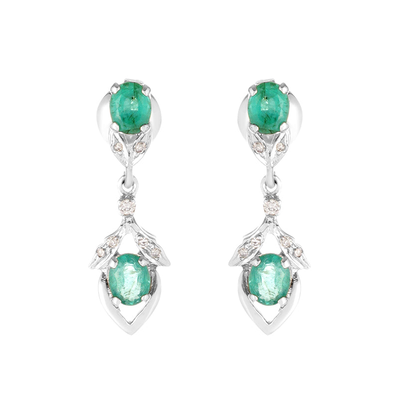 Sterling Silver Emerald & Diamond Earrings