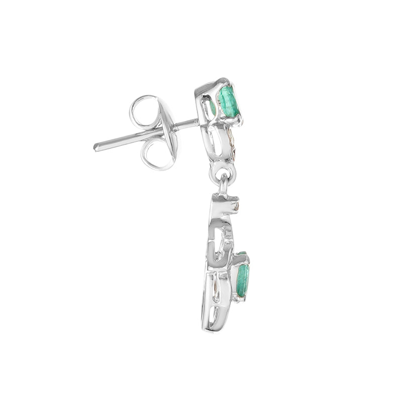 Sterling Silver Emerald & Diamond Earrings