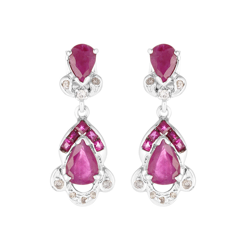 Sterling Silver Ruby & Diamond Earrings